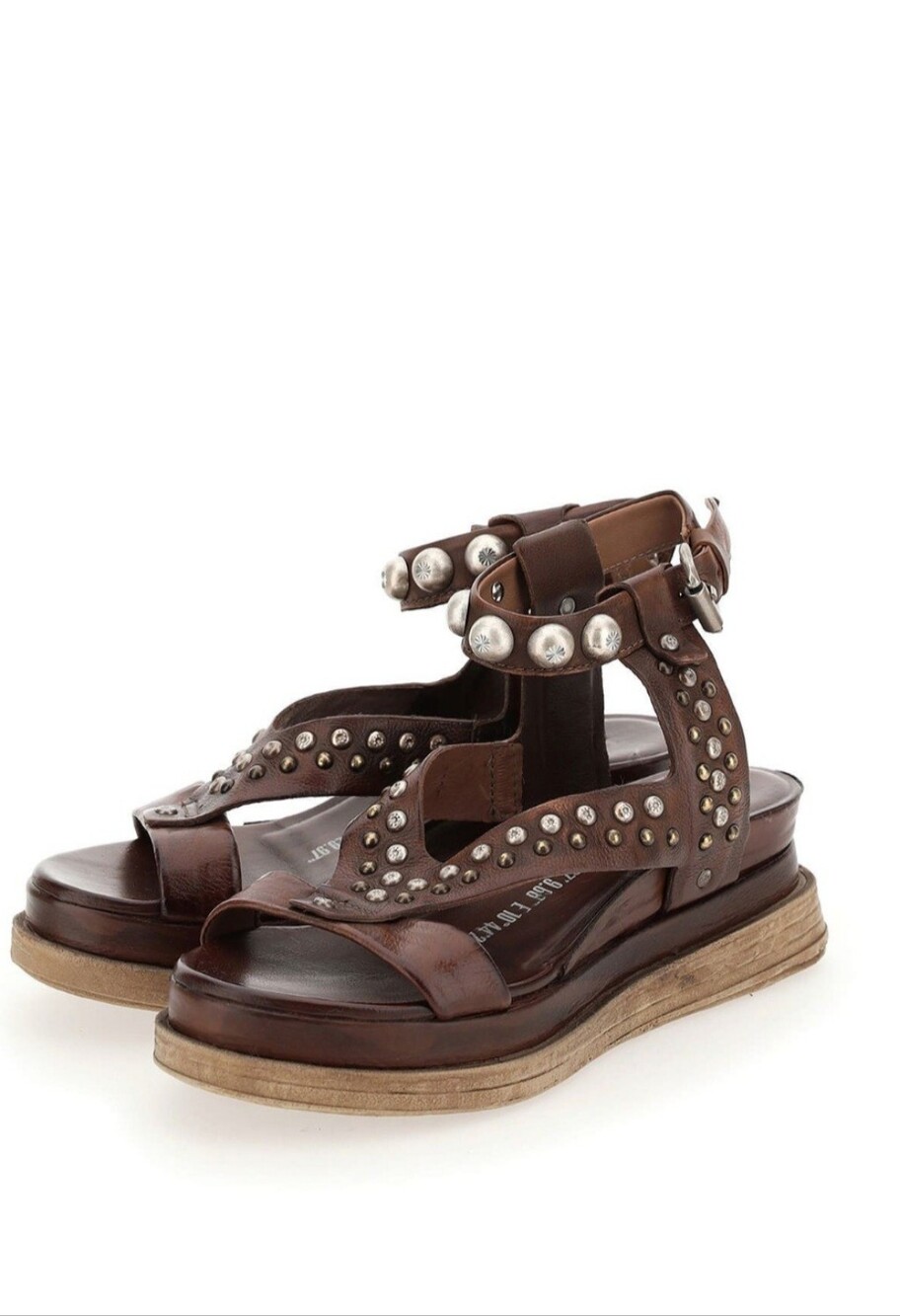 NIB A.S.98 Lagos 2.0 Brown Leather Studded Platform Sandals - Size 37